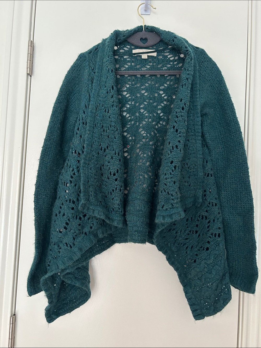 LOFT Teal Open-Front Lace Knit Cardigan